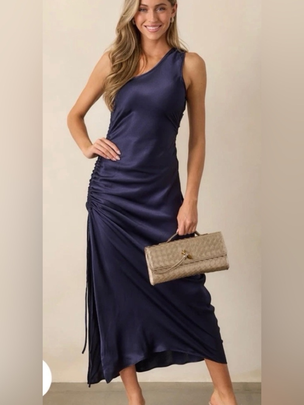 MINKPINK Lumina One-Shoulder Midi Dress- midnight
